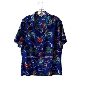 Alvish Christmas Santa Print Button Up Blouse Top Size XL